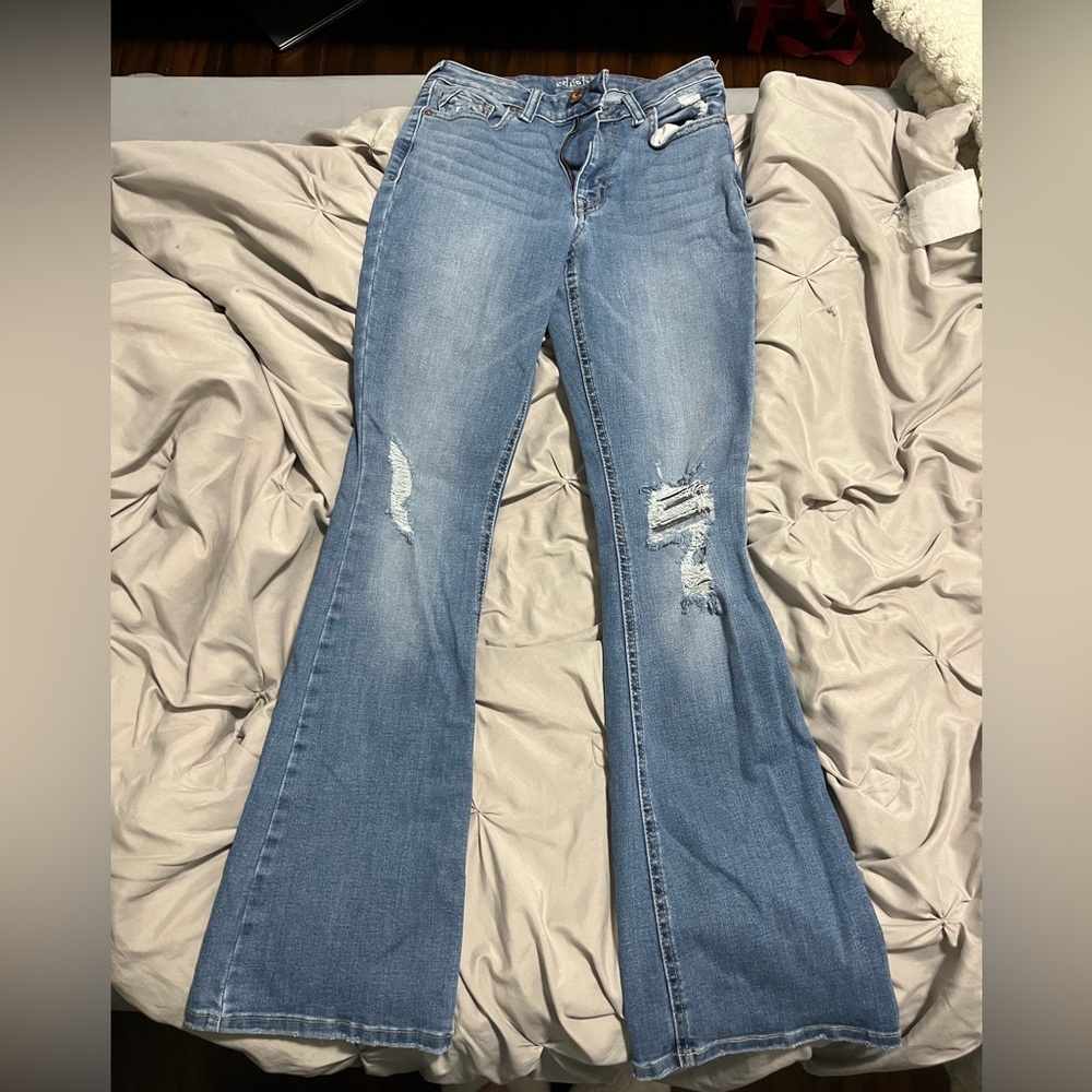 Edge Light Blue Distressed Flare Jeans